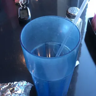 My empty water cup that my waiter didn't bother asking to refill.