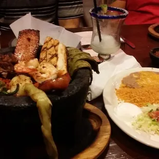 a large bowl of food on a table
