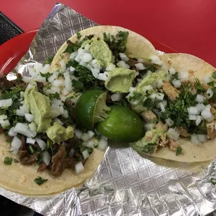 Chicken and beef tacos....