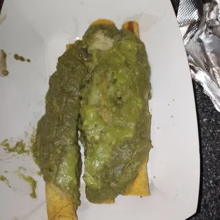 3 rolled tacos with guac and additional cost add on of cheese and lettuce.
