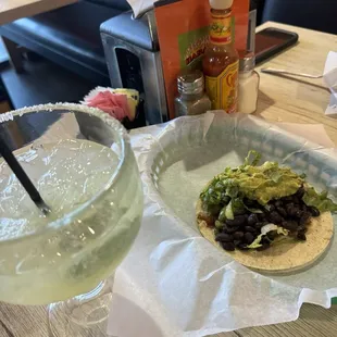 Veggie taco and house margarita