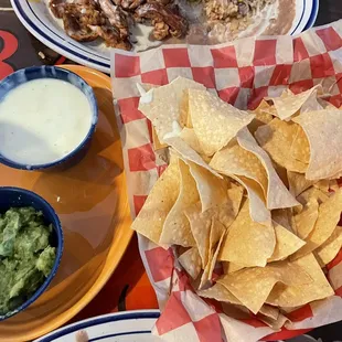 Tortilla Chips with queso &amp; guacamole
