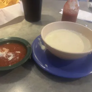 Cheese dip and salsa