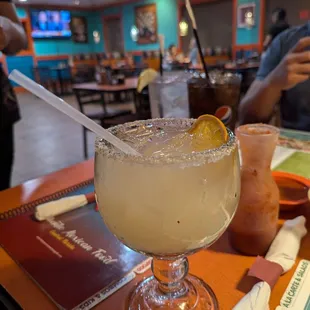 A strong house margarita. 2 of these sizes for only 10 dollars during happy hour. What a bargain!