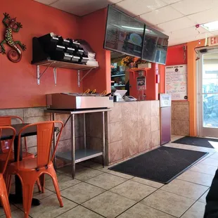 Order counter and salsa bar.