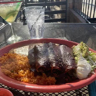 Torreon Steak Enchiladas Dinner with mole