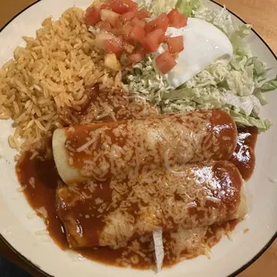 Chicken and cheese enchilada lunch plate