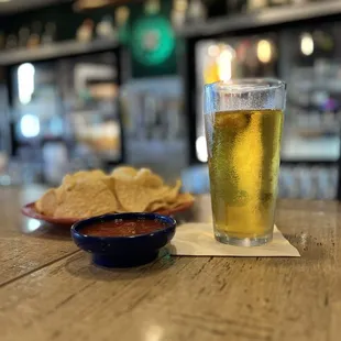 Chips and an ice cold beer.