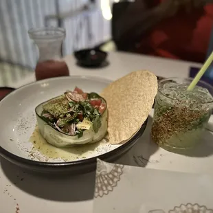 Shrimp Ceviche and a fancy margarita