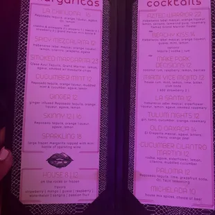 Drink menu