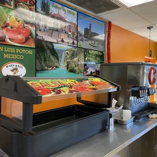 Salsa bar &amp; beverage area