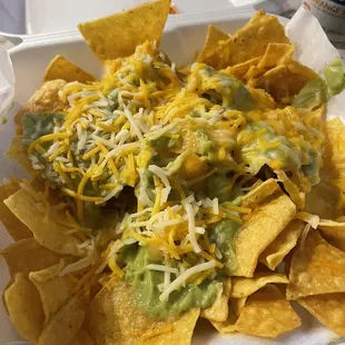 Chips, cheese, guacamole