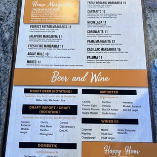 Cocktail menu