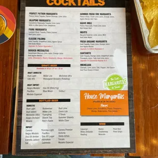 Cocktail menu