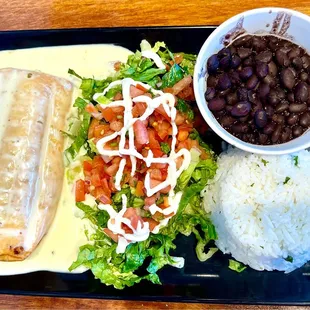 Pastor Chimichanga with Rice and Beans