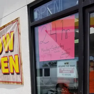 24 hours Monday - Saturday