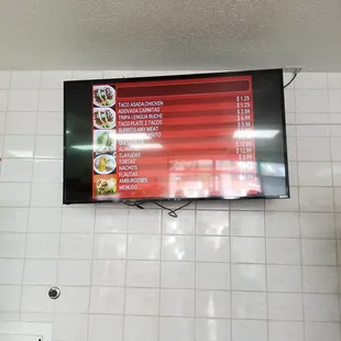 a menu on the wall