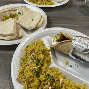 Chicken Shawerma Sandwich Hummus Stuffed Grape Leaves    Arabic Rice