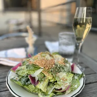 Leafy Greens Salad and Prosecco