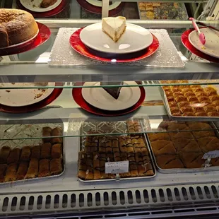 a variety of desserts on display