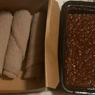 Misir Wot (right) with injera (left)