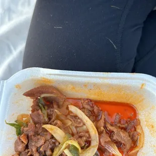 Spicy Pork full of pet hair