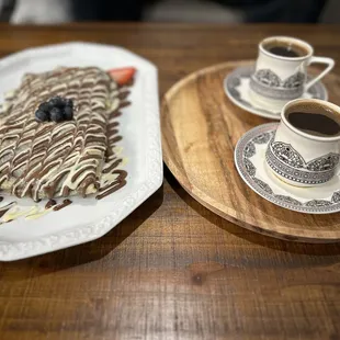 Turkish coffee and Crepes ( strawberry banana)