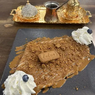 Lotus Crepe and Turkish Coffee.  Great presentation.