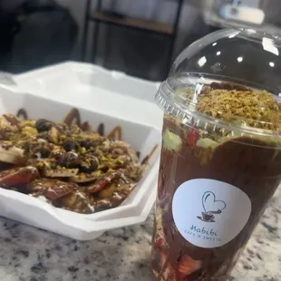 Habibi, special waffles, and Dubai chocolate covered strawberries