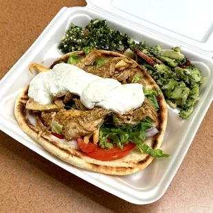 Chicken Gyro Sandwich with Kale Salad and Tabouleh - Delish!