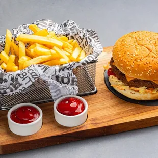Lebanese Burger with an additional side of French Fries