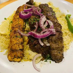 Mandi Rice with Mix Grilled 3 Skewers (Chicken Kaba, Beef Kabab &amp; Lamb Kabab)