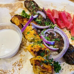 Mix Grilled 2 Skewers with Chicken Kabab and  Shish Tawook