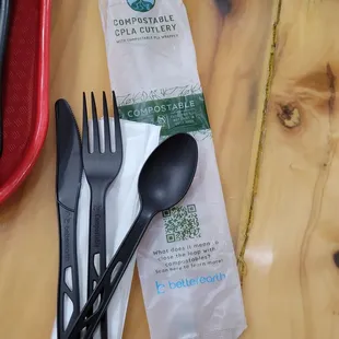 a fork, spoon and napkin