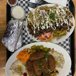 Falafel (right), Beef Shawarma (left)