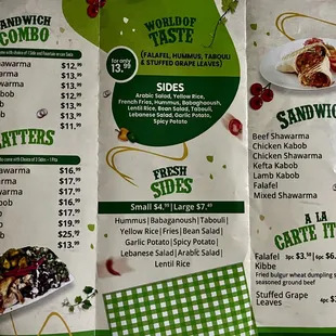 the menu for the restaurant