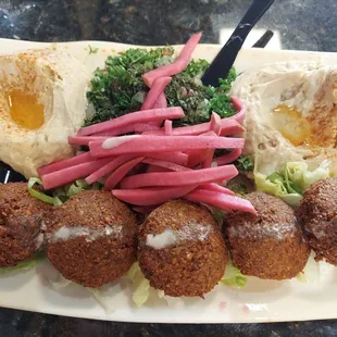 Falafal Platter with double hummus and tabouleh