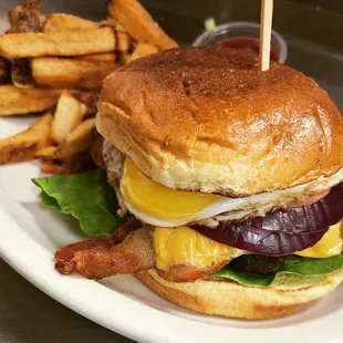 BLT Cheese Burger with fried egg