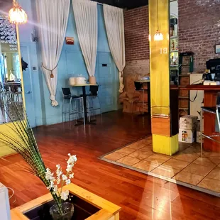 a view of the kitchen and dining area