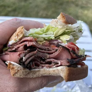 My turkey pastrami sandwich.  Check out all the meat!