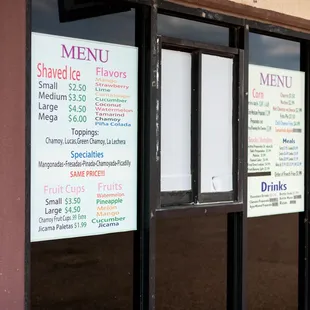 menus and prices