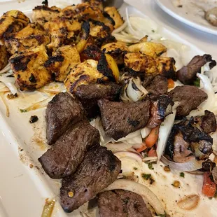 Kabob combo, with chicken and lamb.