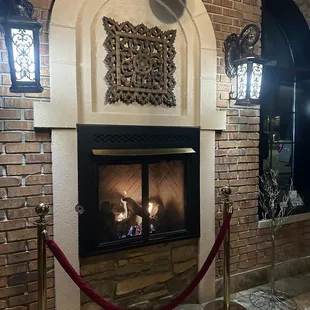 The warm cozy fireplace