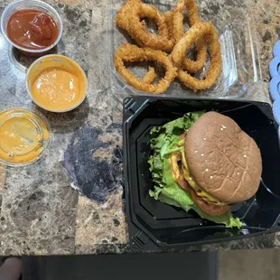 My lunch &amp; onion rings portion! Great!!