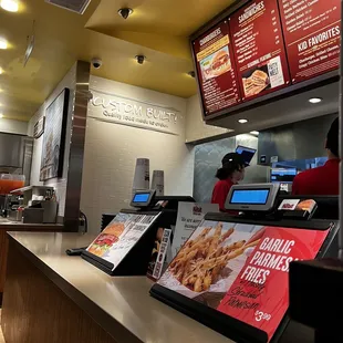 a counter with menus