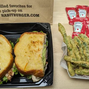 Chicken club and tempura green beans