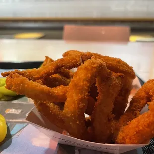 a basket of onion rings