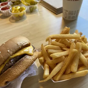 a hamburger and fries
