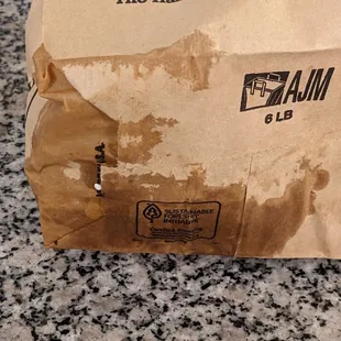 Grease on the bottom of the takeout bag