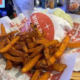 Sweet potato fries lettuce wrap